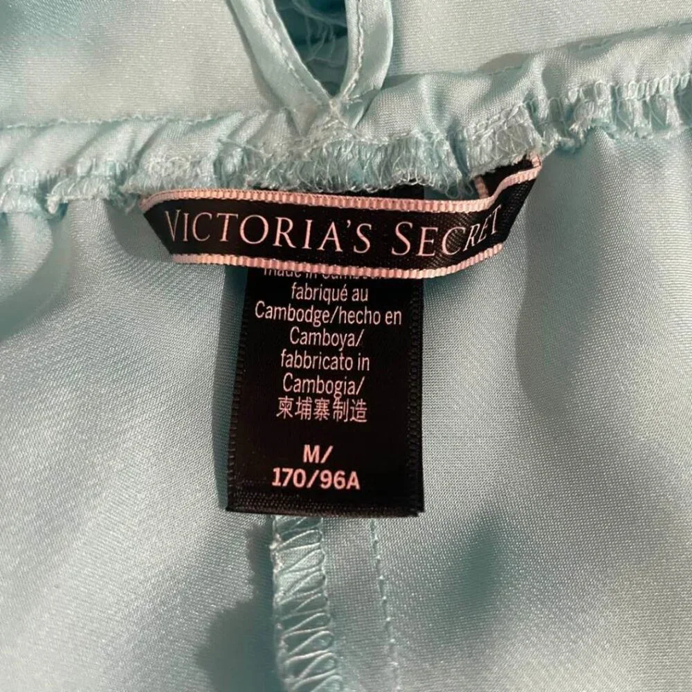 Victoria's Secret Medium Satin Side-Tie Teddy Romper Bodysuit Lace Blue - Picture 11 of 15